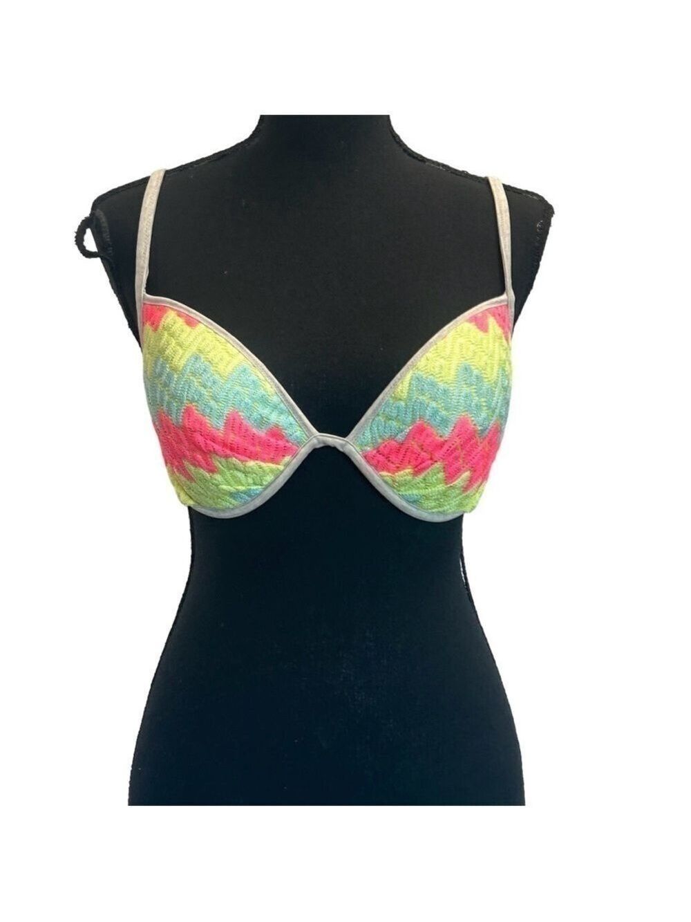 Victoria’s Secret neon zigzag print knit padded bikini top 34DD sexy swimsuit